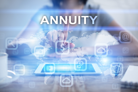 A woman pressing on a virtual screen and selecting annuity