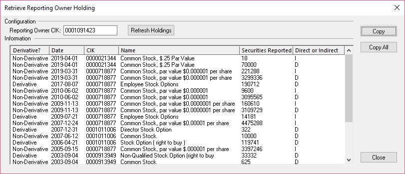 Holdings Dialog